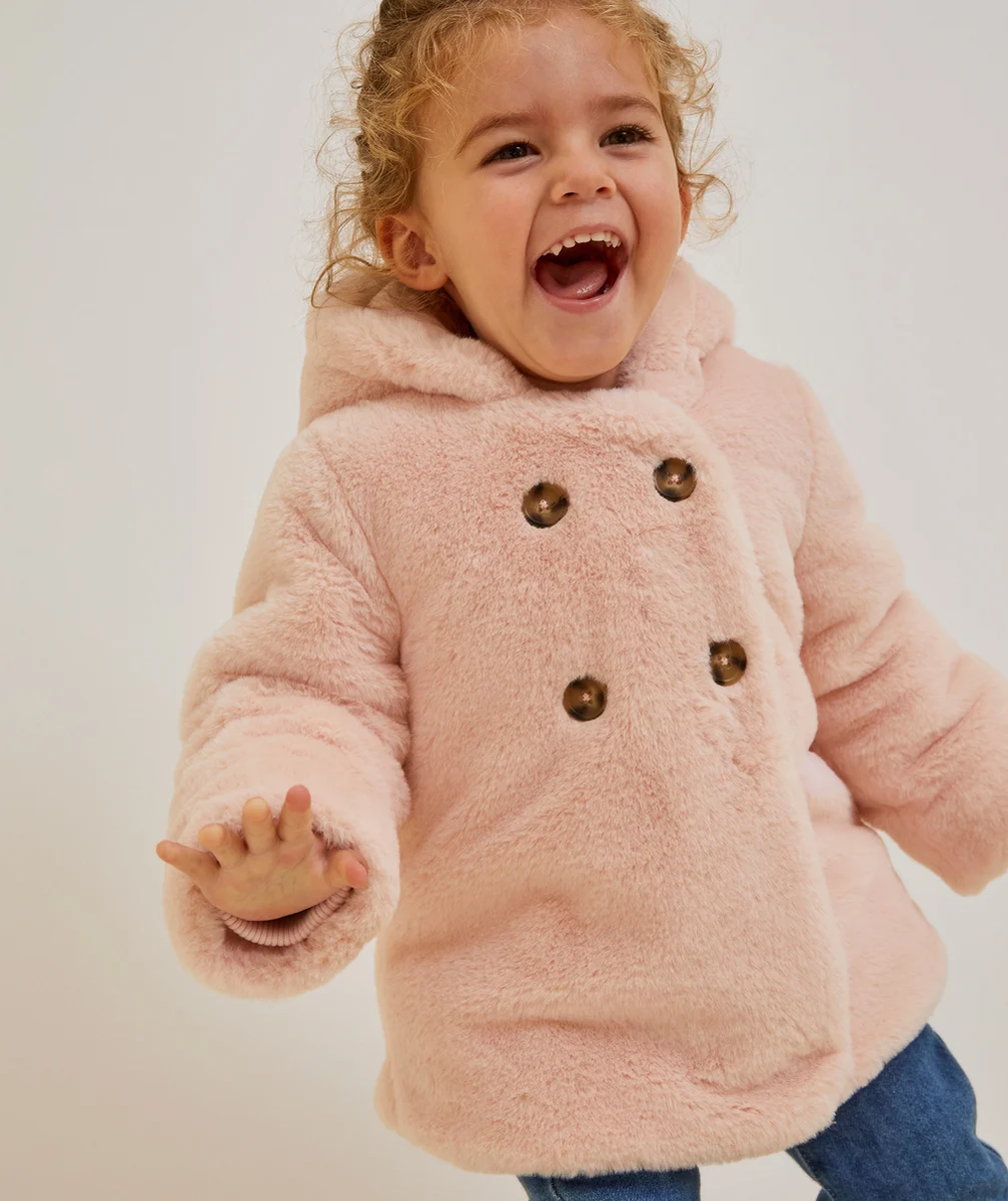 BLOUSON BÉBÉ FILLE EN REMBOURRAGE RECYCLÉ IMITATION FOURRURE ROSE