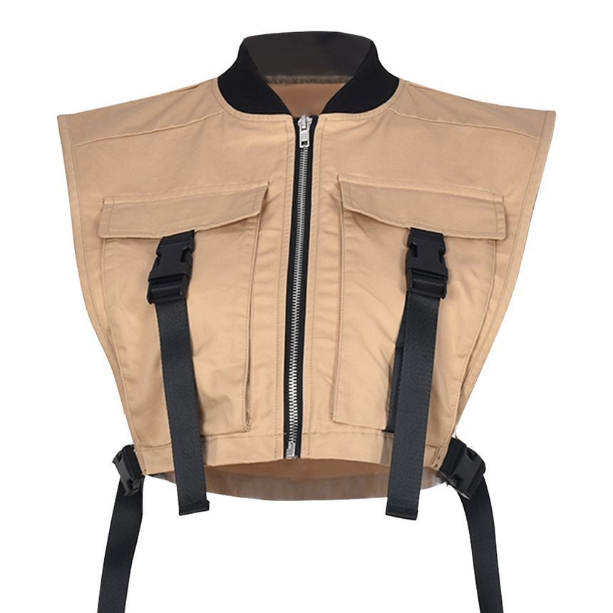 BrickBlack - Cropped cargovest met rits en drukknoopsluiting / geperforeerde legging