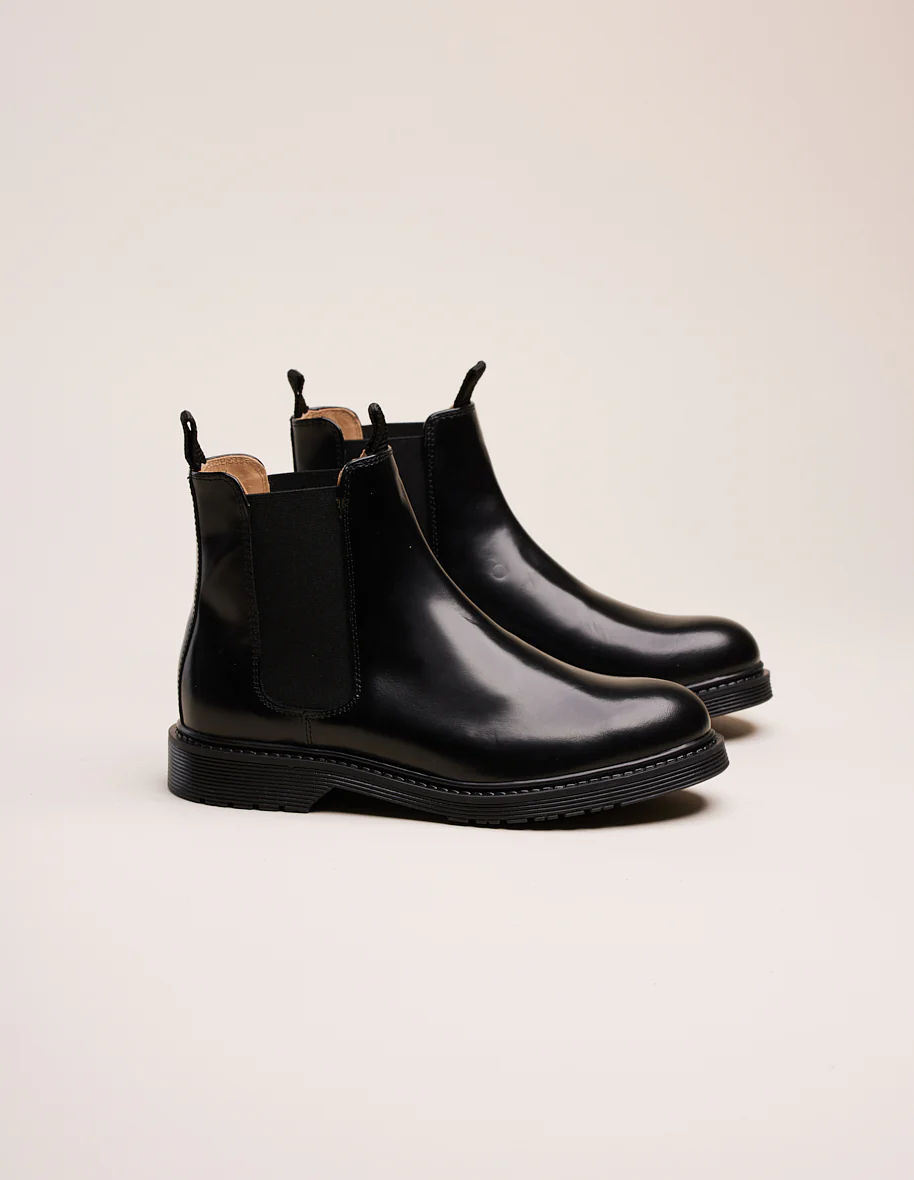 Bottines plates Marielle - Cuir box noir