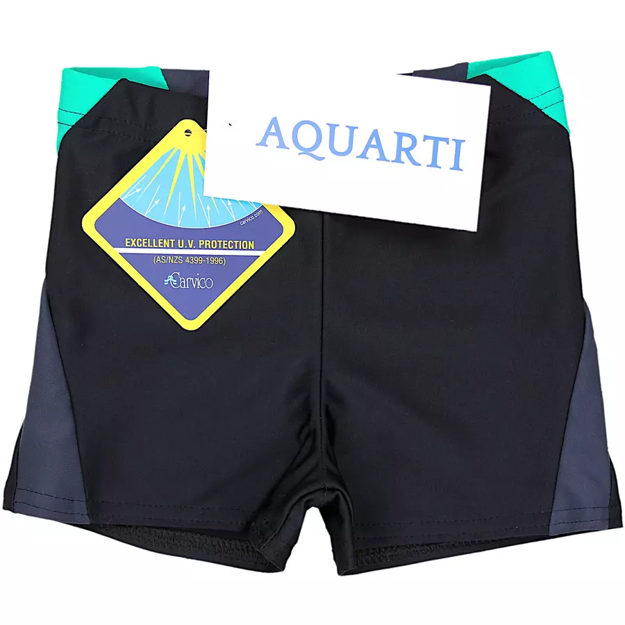 Aquarti Jungen Badehose Gestreift mit Motiven grüngrau