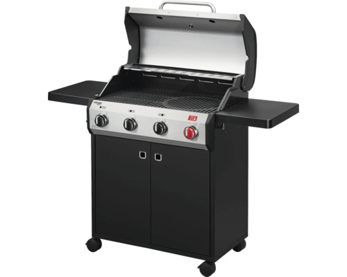 Enders Chicago Next 4 R Turbo gasbarbecue, roestvrij staal/zwart, 4 branders, inclusief dekselthermometer, vetopvangbak, grillrooster, krachtige warmtezone, zijplank en warmhoudrek. Grillrooster: geëmailleerd gietijzer.