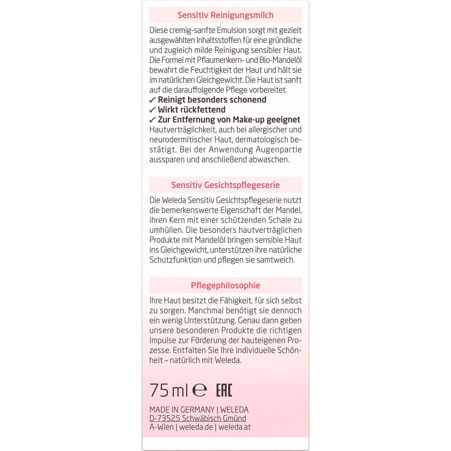 Weleda Sensitiv Reinigungsmilch - Milde Reinigung mit Mandel- und Pflaumenkernölen für sensible Haut