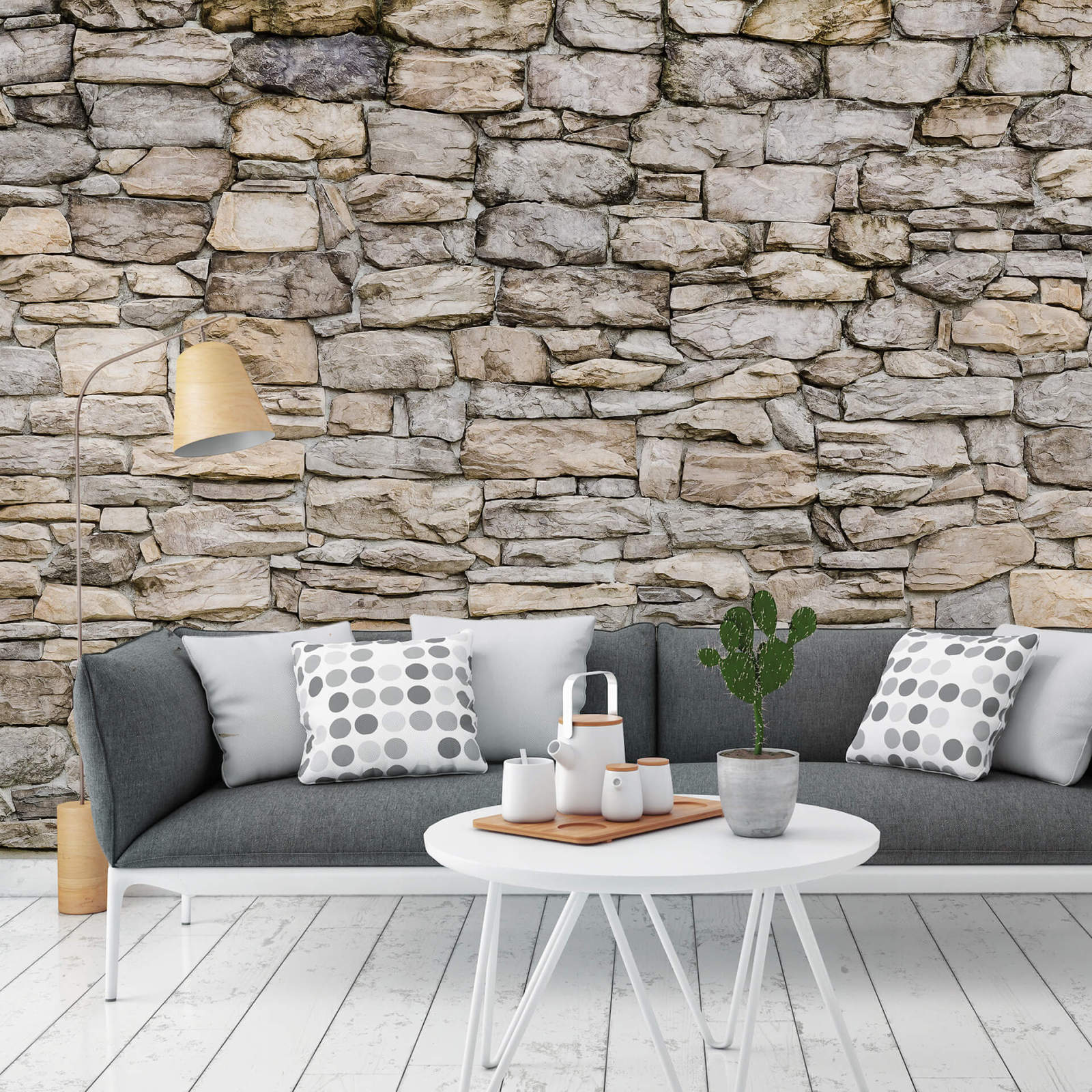 Fototapete DESIGNWALLS 2.0 - grau-beige/creme - Steinmauer - 2,6 Meter