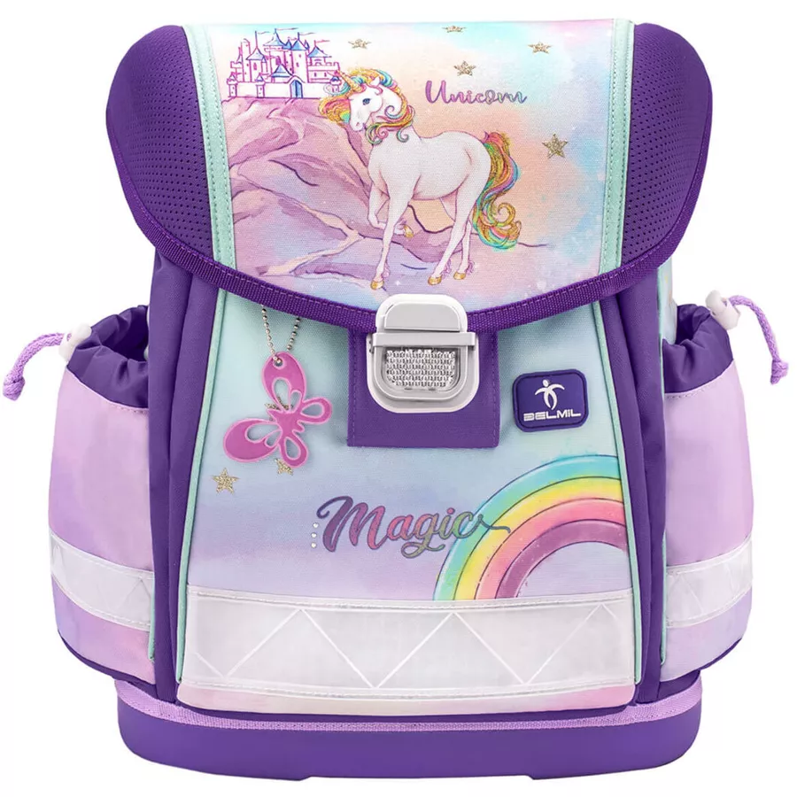Belmil Schulranzen Classy Schulranzen Set 5-teilig mit Brustgurt Rainbow Unicorn Magic