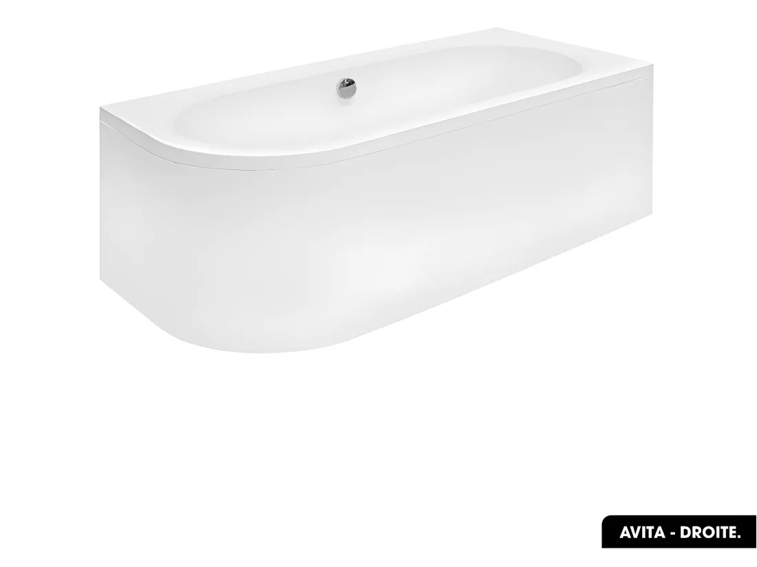 Baignoire d'angle - avec tablier blanc et repose tête offert | AVITA | 170 x 75 cm - Droite