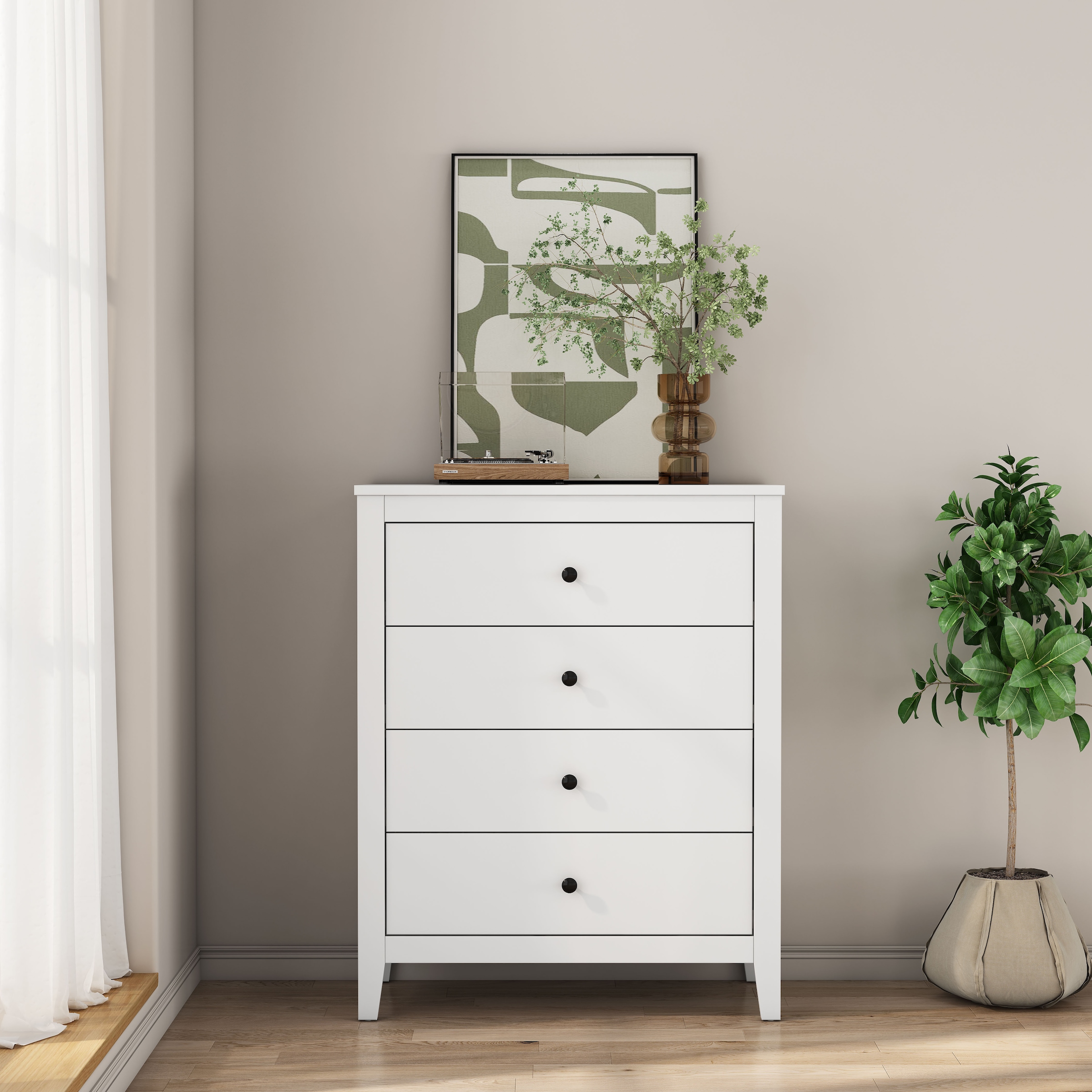 GOODproduct Schubkastenkommode »Borkum Sideboard mit 4 Schubladen Bestseller Landhaus weiss« hochwertige schwarze Griffe aus Metall,