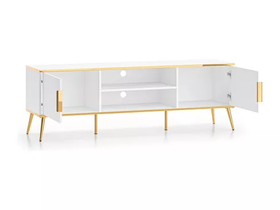 Meuble TV 2 portes 160 cm Zora Blanc et Doré