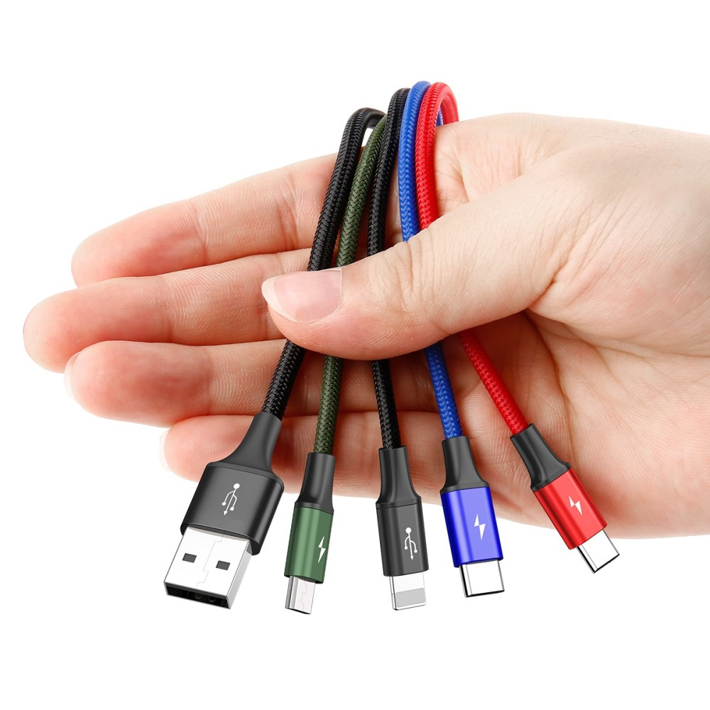 (1.2m) 4in1 USB A 3.5A Ladekabel Nylon Geflecht - 2 x USB C / 1 x Micro USB / 1 x Lightning