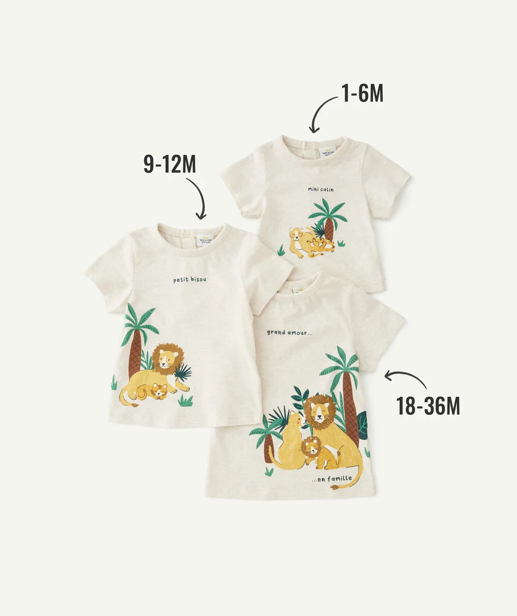 T-SHIRT ÉVOLUTIF À MANCHES COURTES BÉBÉ GARÇON EN COTON ÉCRU