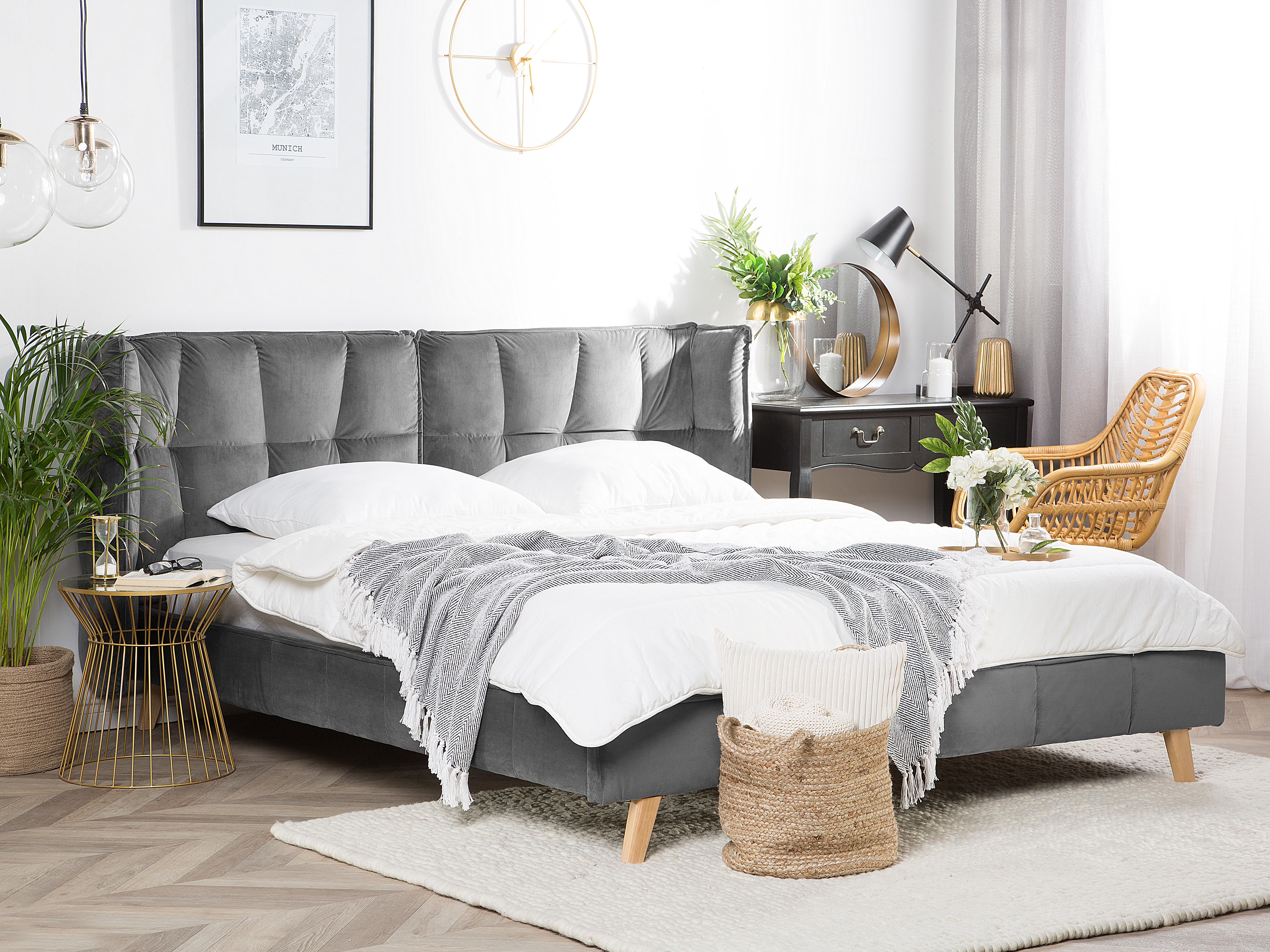 Bed Fluweel SENLIS 180 x 200 cm Grijs