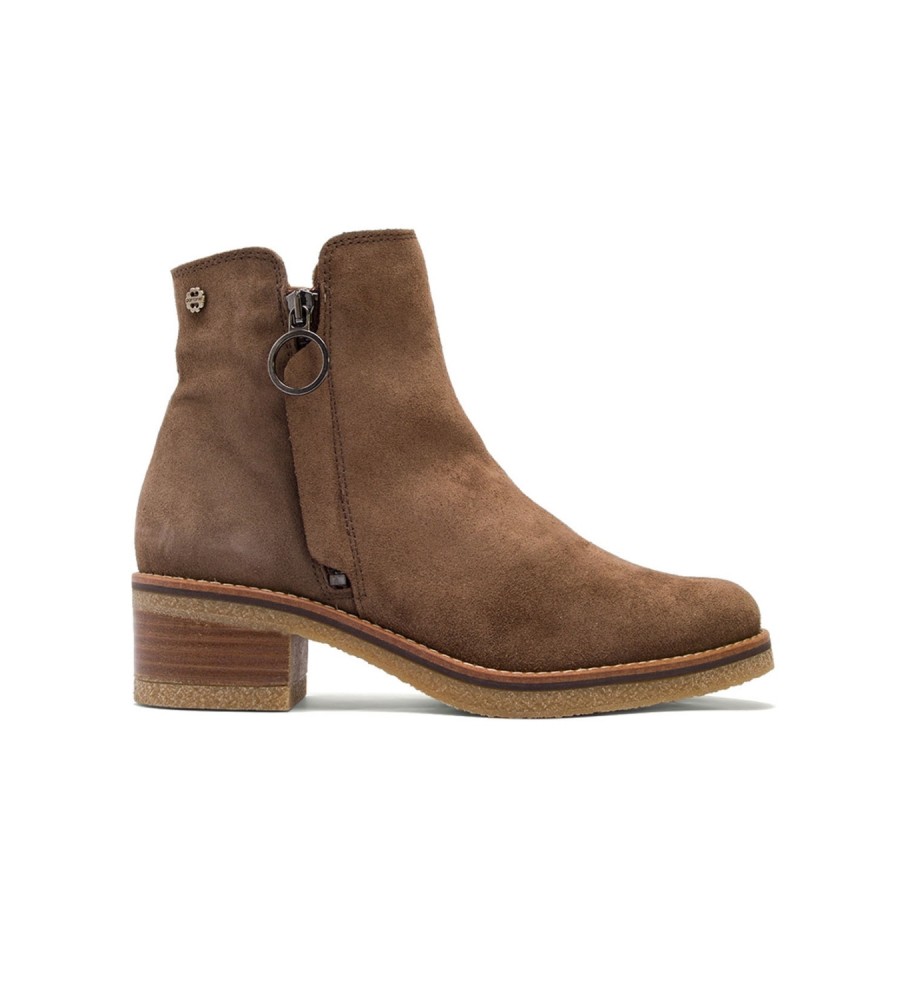 Botas de cano curto Porronet em couro marrom Poppy - Altura do salto: 5 cm -