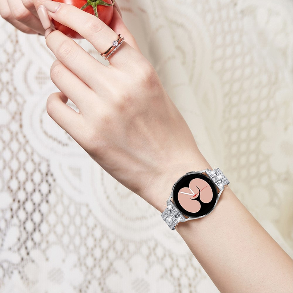 Samsung Galaxy Watch 4 (40mm/44mm) Edelstahl Schmuckarmband mit Butterfly Verschluss und Glitzersteinen - Silber