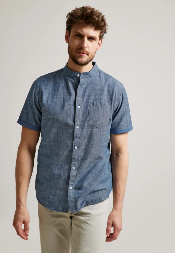 Kurzarmhemd mit Stehkragen - cambric blue