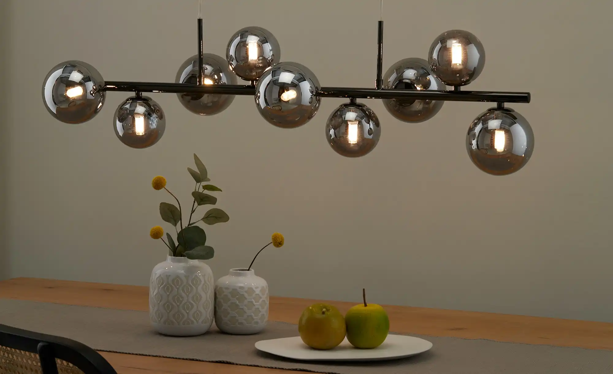 Meisterleuchten Pendelleuchte, 9-flammig, schwarzchrom, Rauchglas