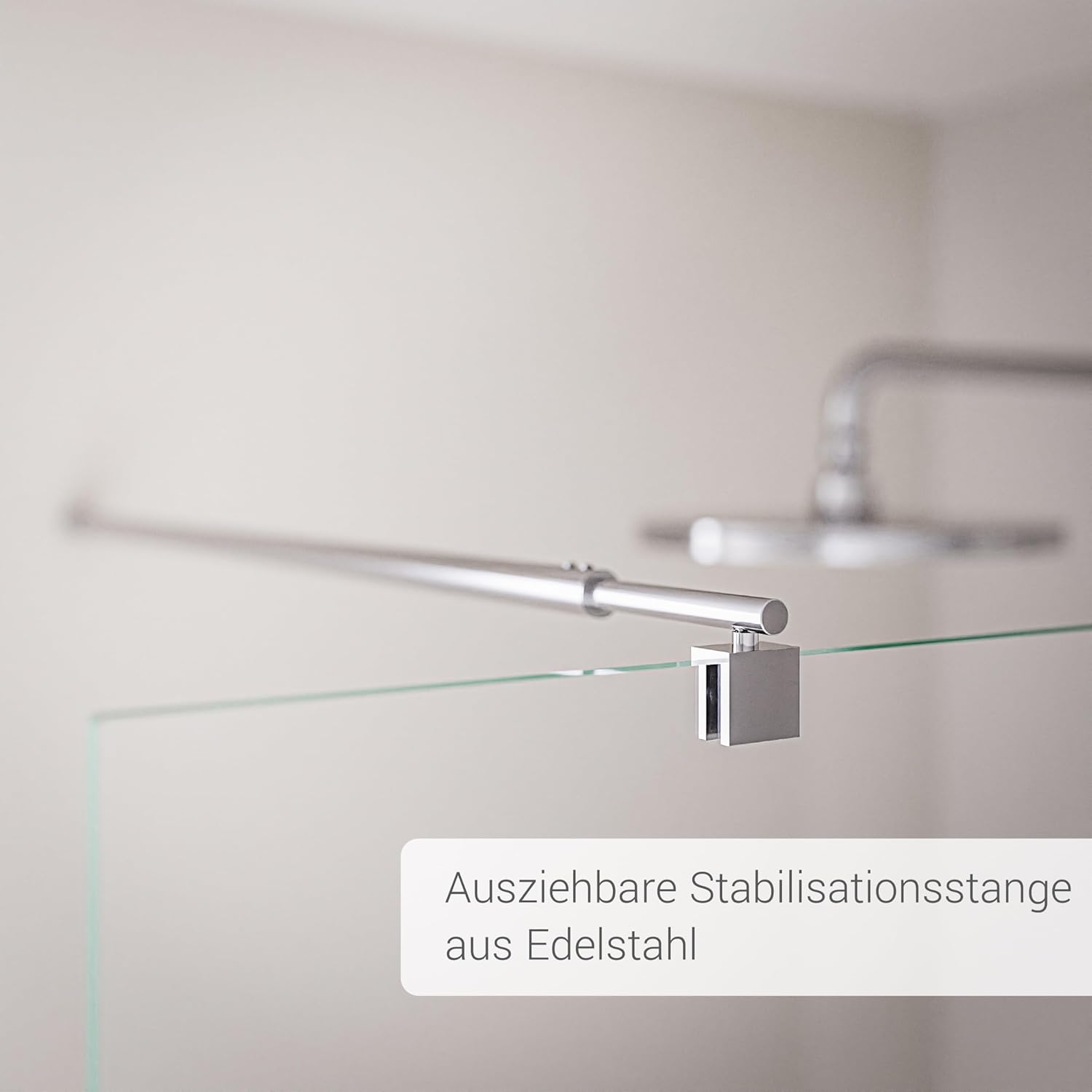 Bernstein Duschwand EX101 – Walk-In Duschabtrennung 130 x 200 cm aus 10 mm Klarglas mit Nano-Beschichtung, rahmenlos, Wandprofil Chrom, Stabilisationsstange, ESG Echtglas