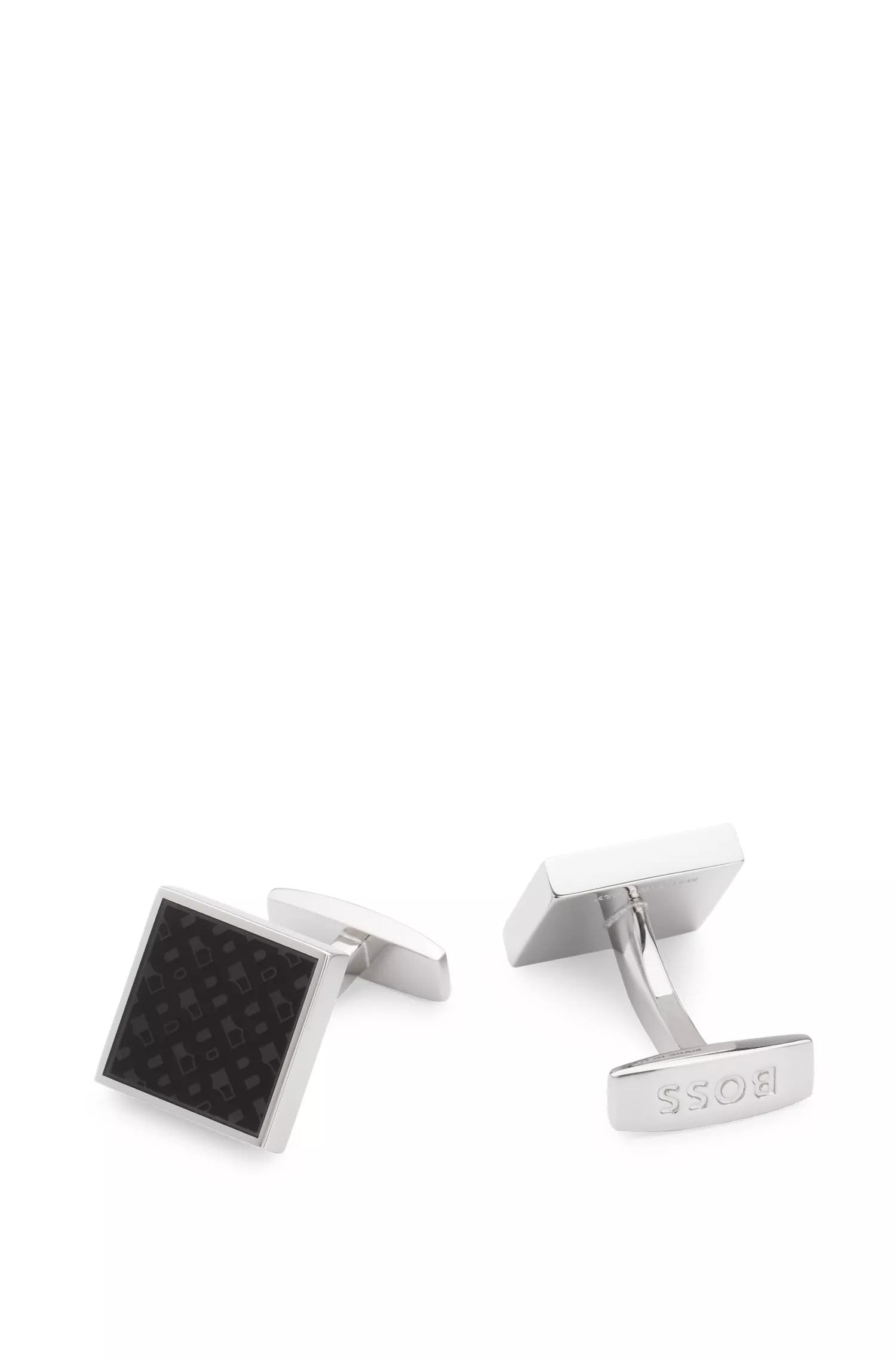 Abotoaduras BOSS Black-Square em latão com inserção de monograma