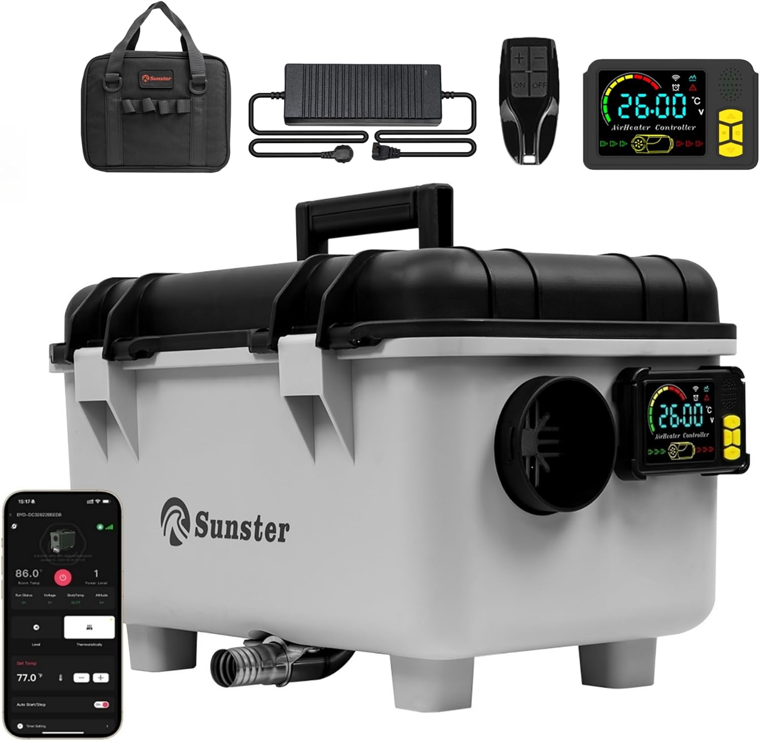 8KW Dieselheizung, 230V AC & 12/24V DC Tragbare Diesel Standluftheizung mit APP & EU Adapter, Automatik-Start-Stopp, für LKW Wohnmobile Camper Boote Zelte