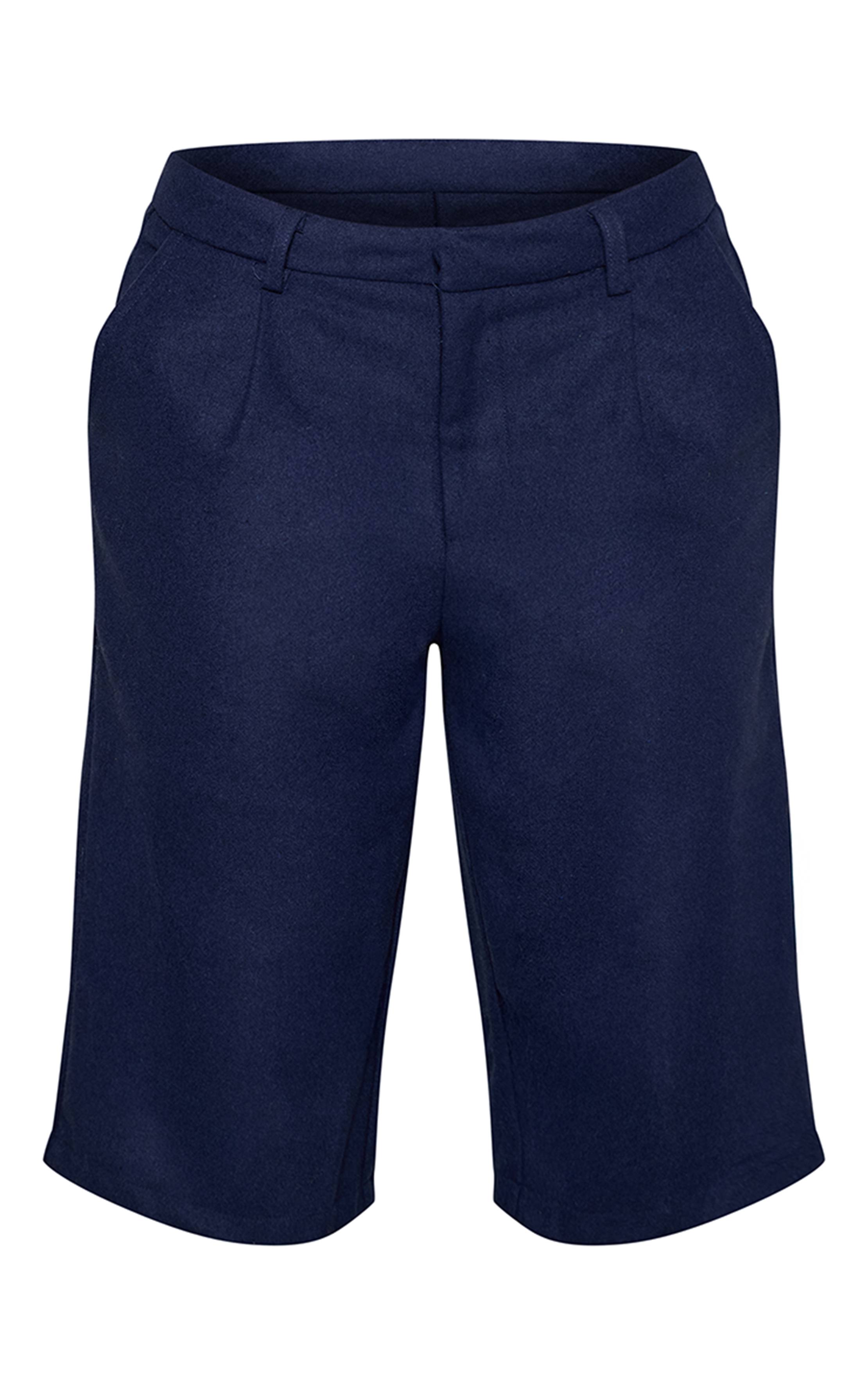 Bleu Marine Short Long Ligne Aspect Laine Shape