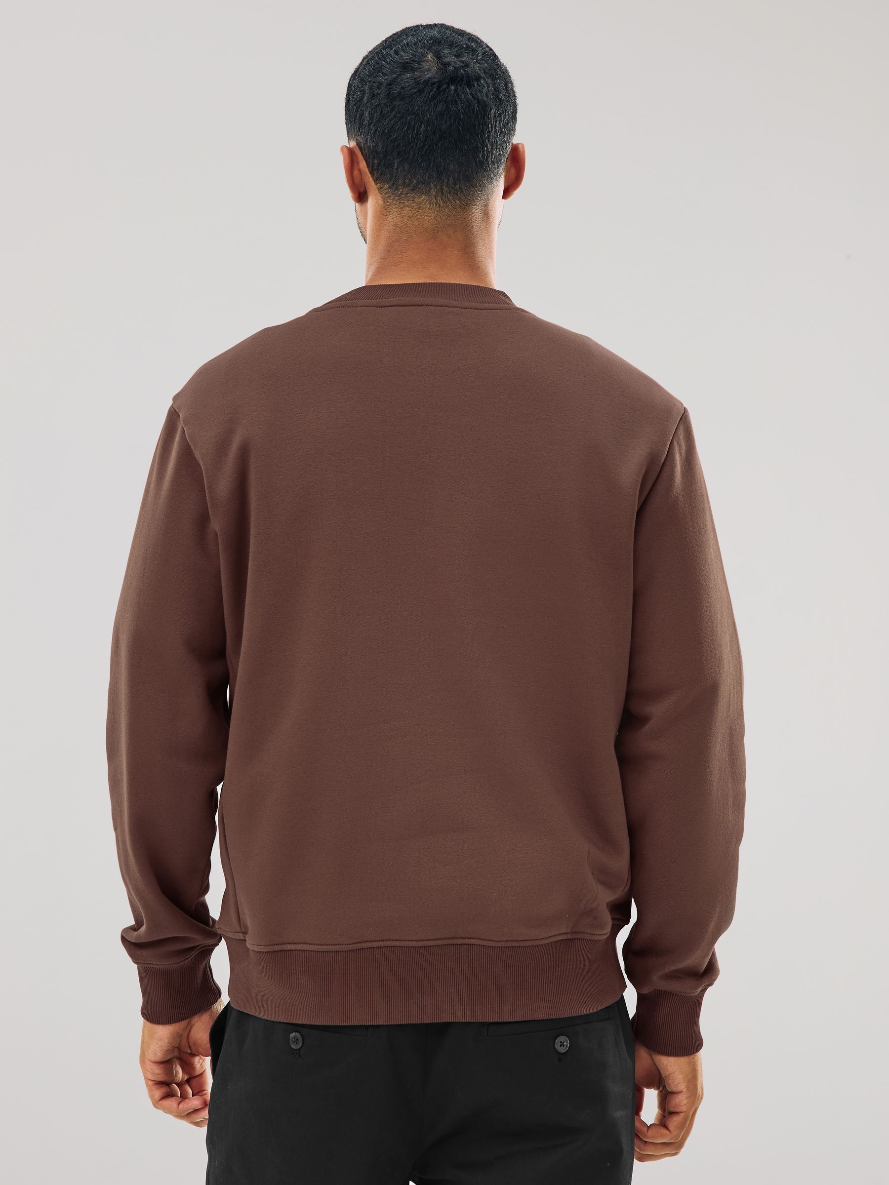 Kastanjebruin - Normale Pasvorm - Dik sweatshirt met ronde hals en hoog katoengehalte