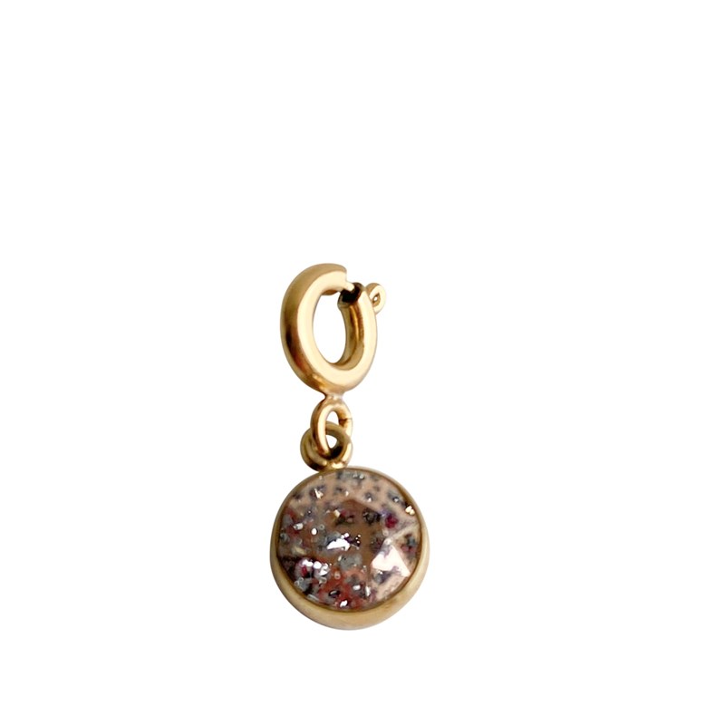 Charm pampille en acier doré avec cristal beige pailleté