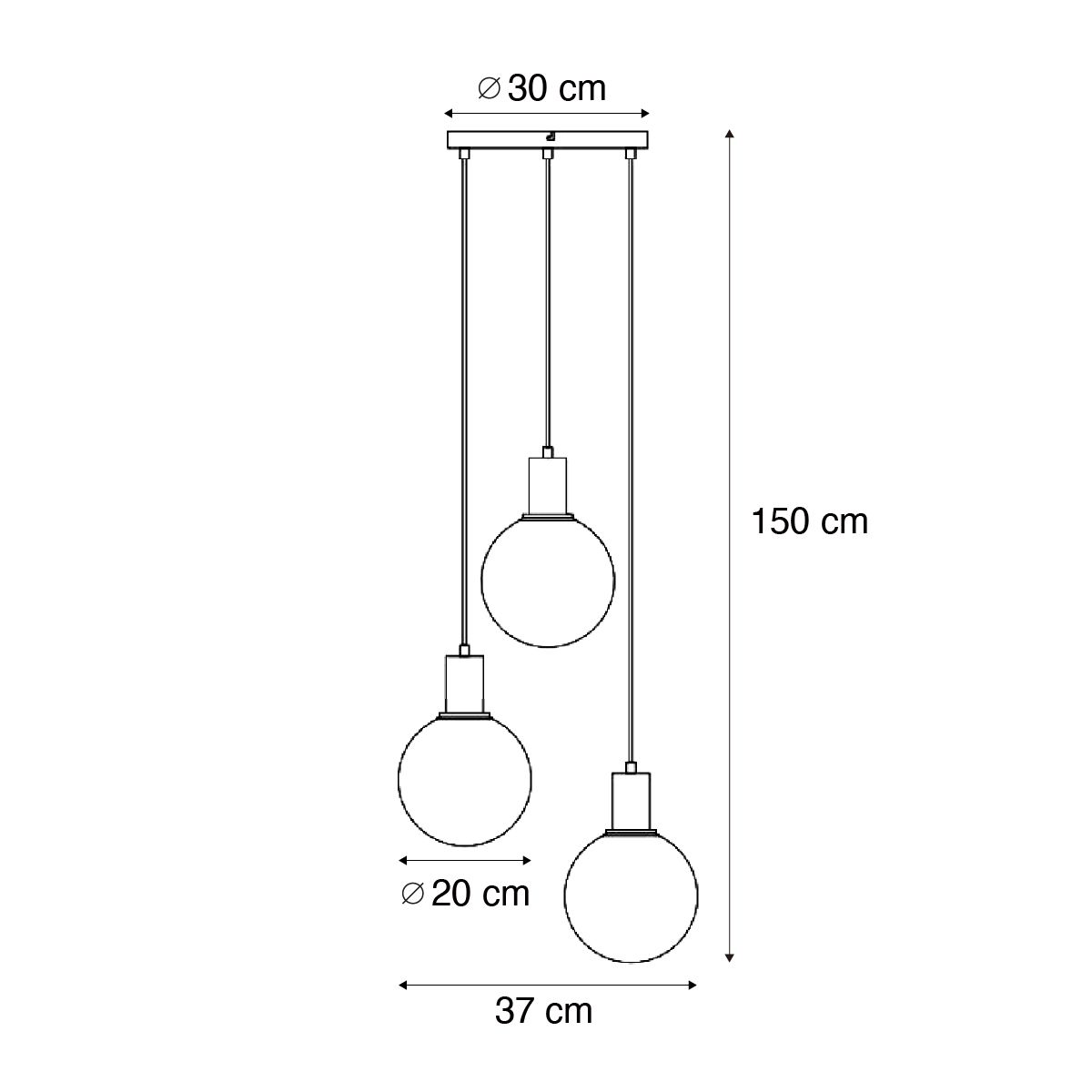Design hanglamp zwart met regenboog glas rond 3-lichts - Mallon