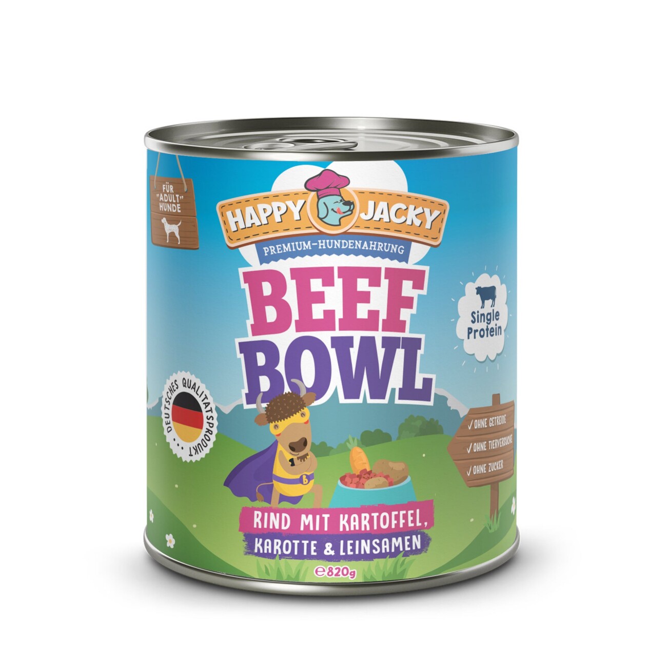 HAPPY JACKY Nassfutter Monoprotein Rind und Kartoffel 6x820 g