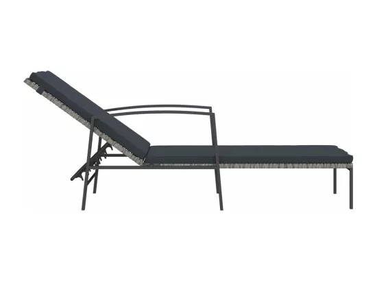 Chaise longue de jardin avec coussin Résine tressée Gris