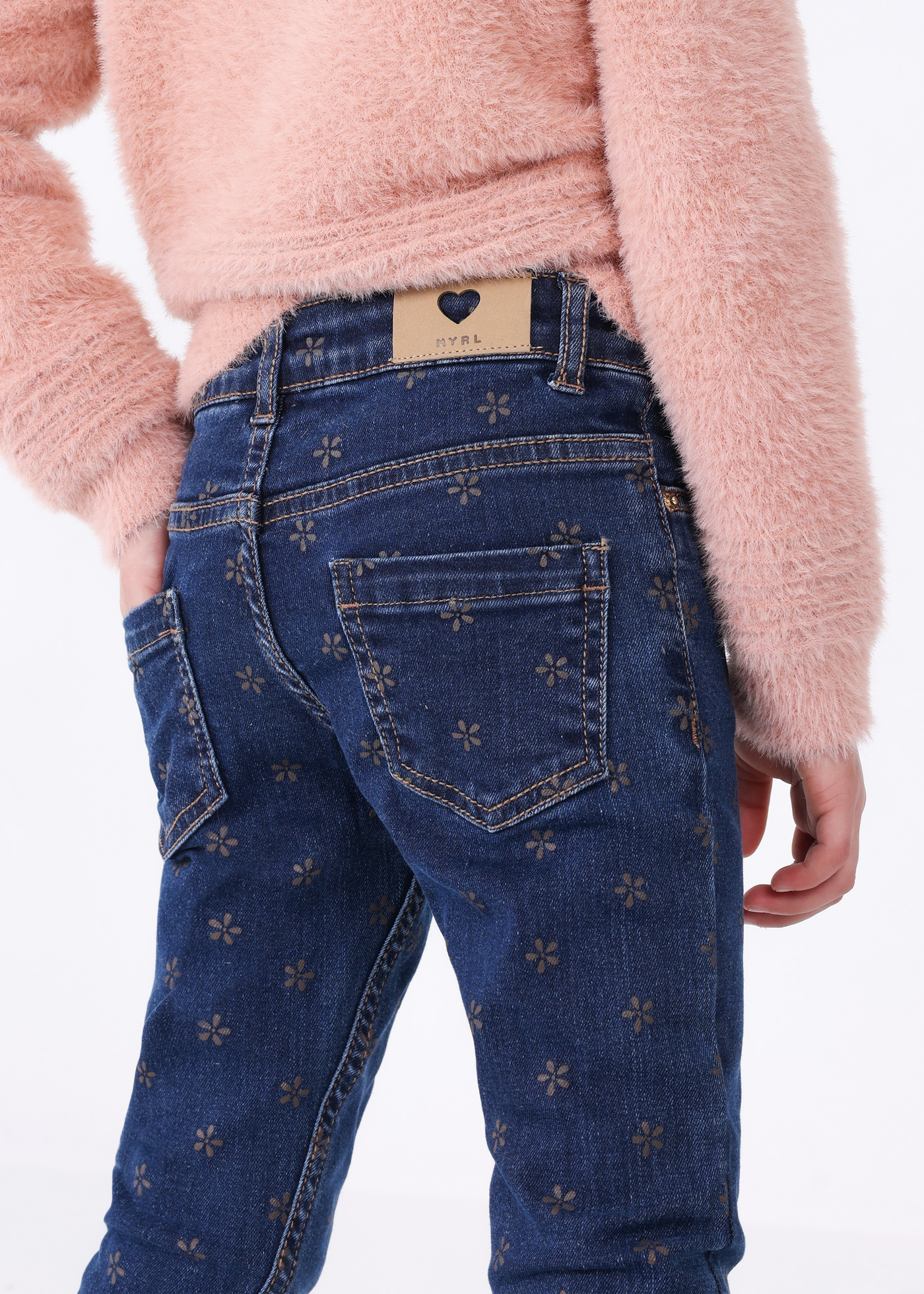 Calça jeans skinny estampada para meninas
