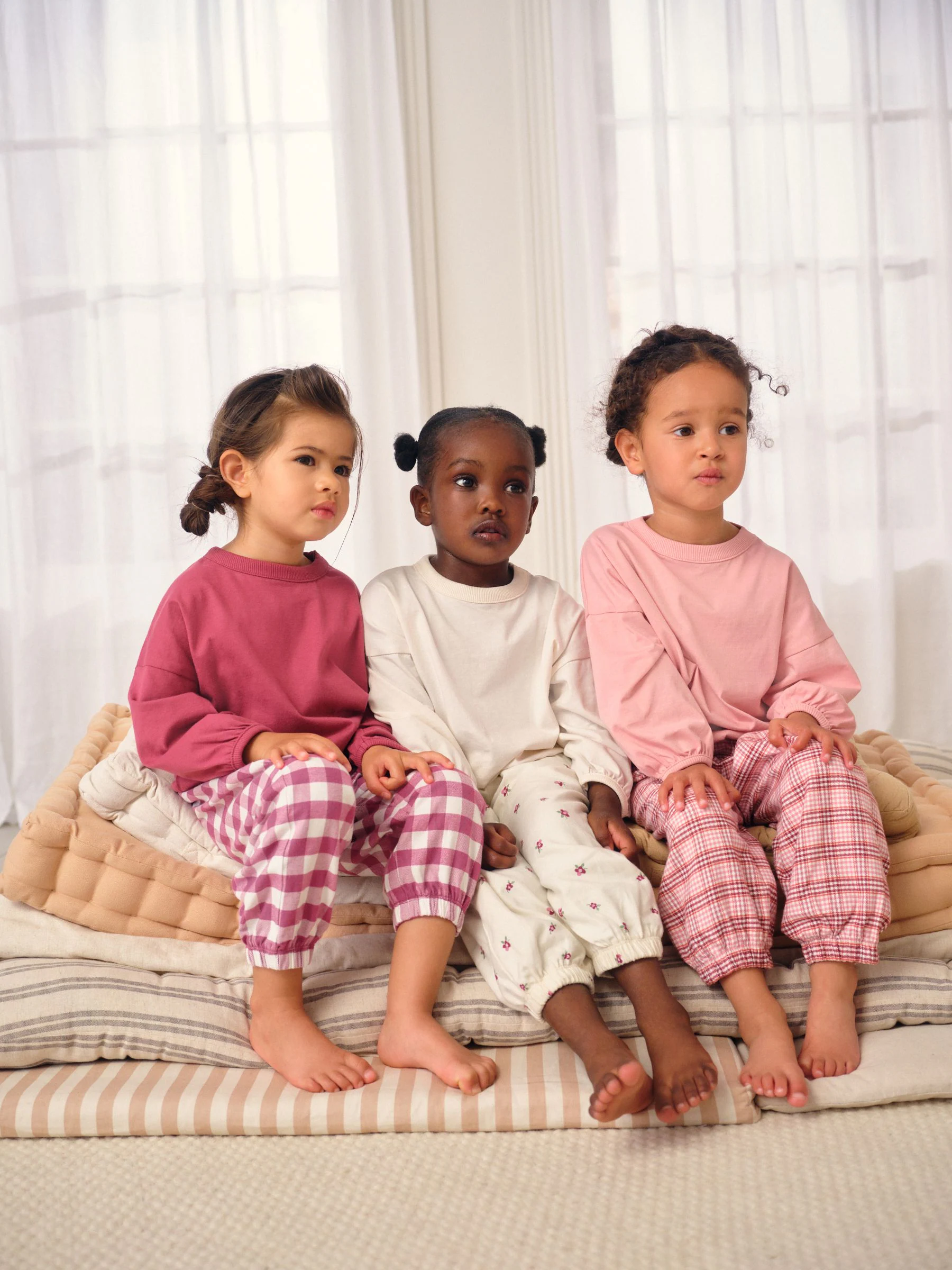 Roze/crème geruit - Verpakking van 3 pyjama's met geweven broek (9 mnd - 10 jr)