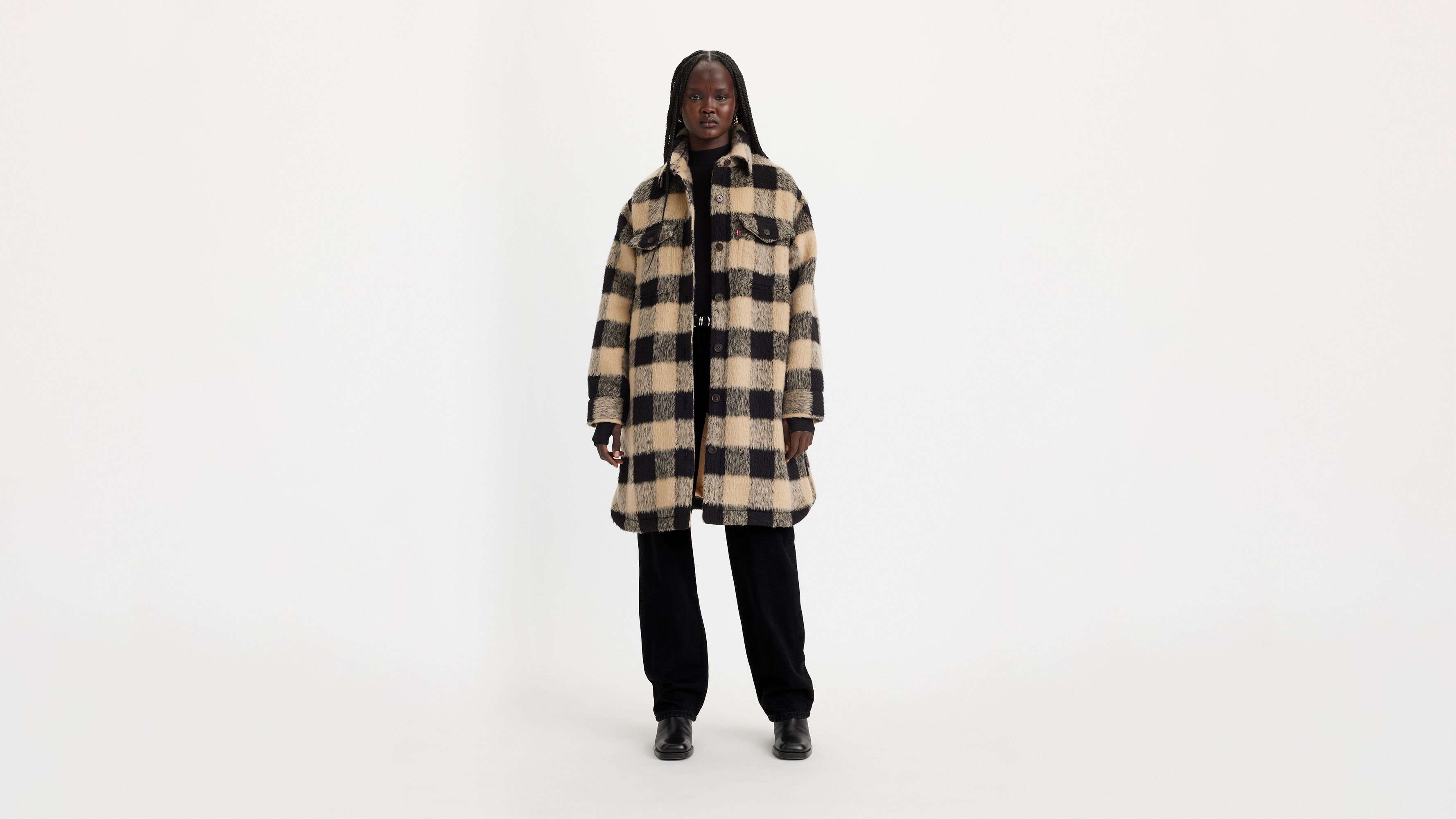 Veste longue Nola - Darla Gingham Almond Buff - Multicolore
