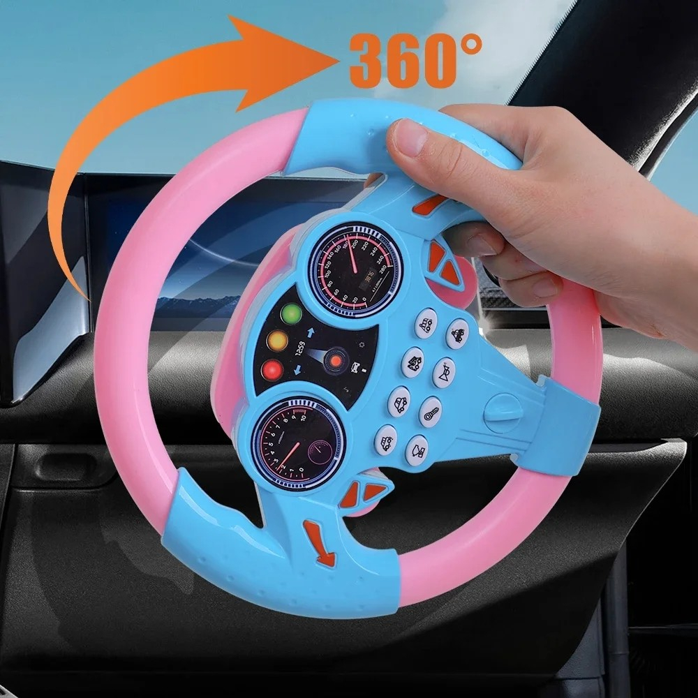 (Ø20cm) Kinder Spielzeug Auto Lenkrad Copilot Fahrer Lernspiel mit Soundeffekten   Saugnapf Halterung (Batteriebetrieben) - Blau / Pink