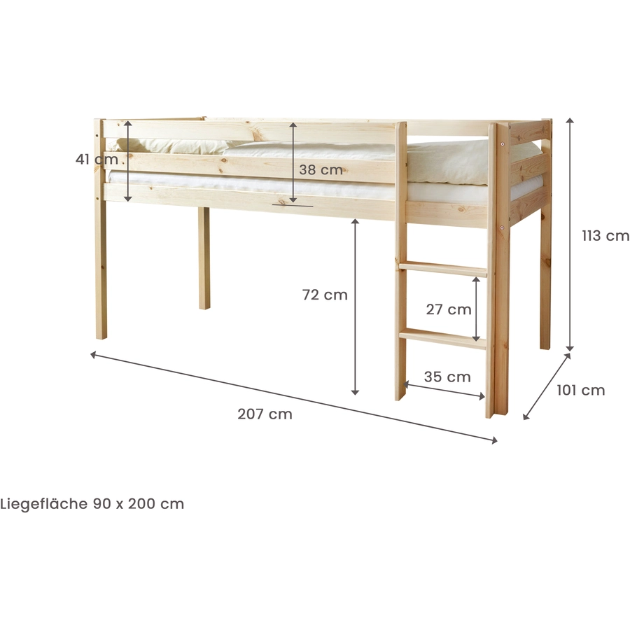 TICAA Hochbett Malte Kiefer Natur Classic Beige-Braun