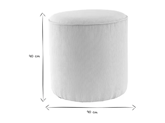 Pouf rond en tissu velours côtelé écru D40 cm LOUIS