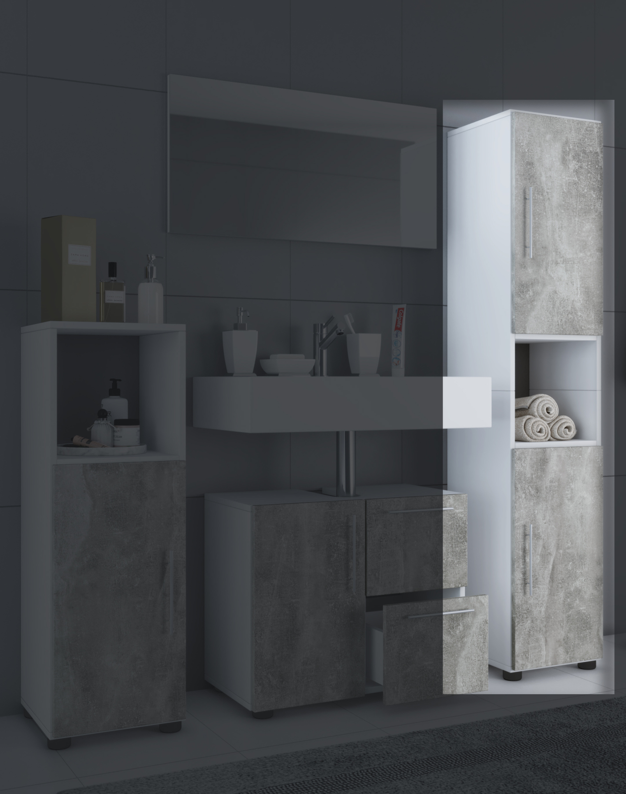 Hochschrank FLANDU - Beton-Optik - 160 cm