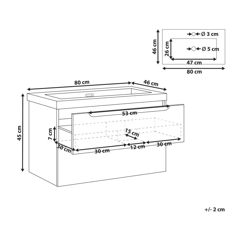 MAKANA - Badkamermeubel met wastafel - Zwart - 80 cm - MDF