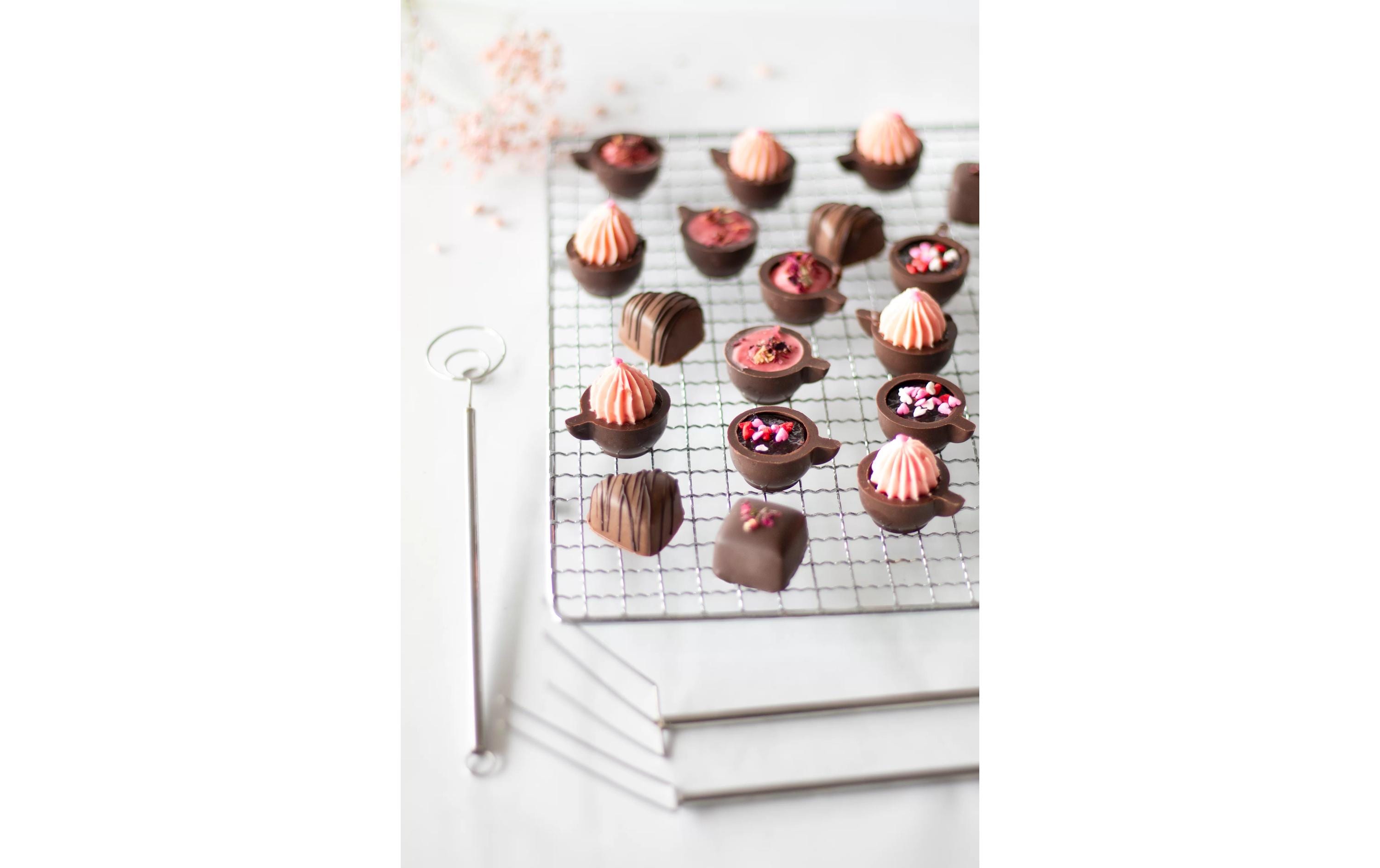 Pralinen-Set 4-teiligPralinengabel und Abtropfgitter