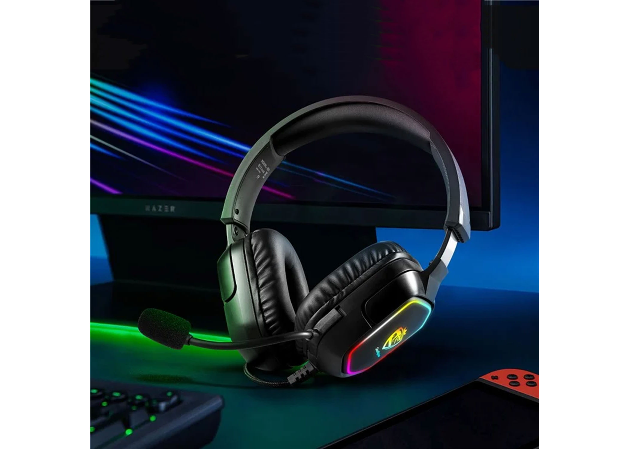 Gaming Kopfhörer Over-Ear LED Stereo Headset mit Mikrofon kabelgebunden für PC / PS4 / PS5   3.5mm Klinke - Schwarz