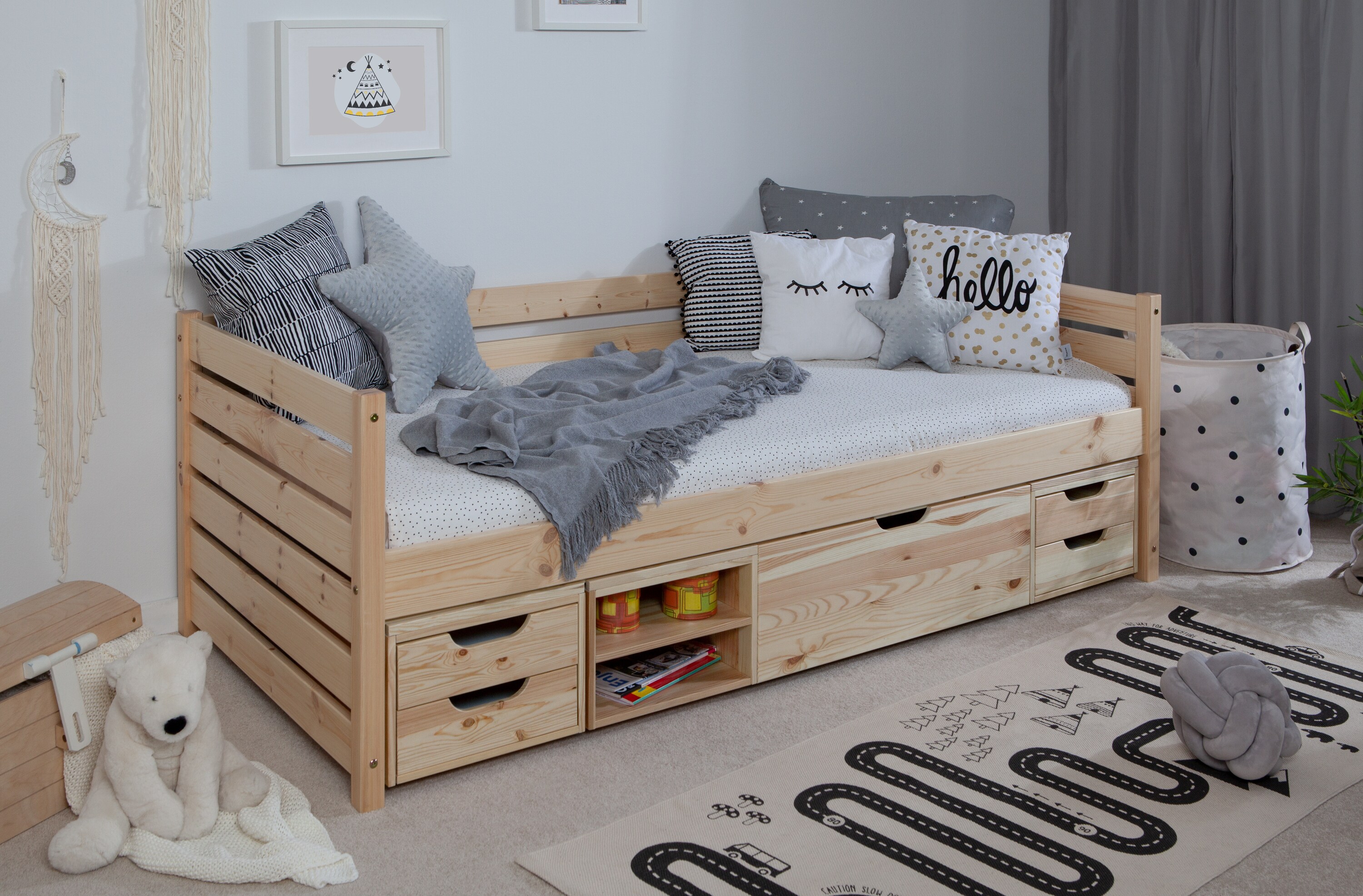 TiCAA Sofabett Naomi inkl. Funktionsschubkästen, 90x200