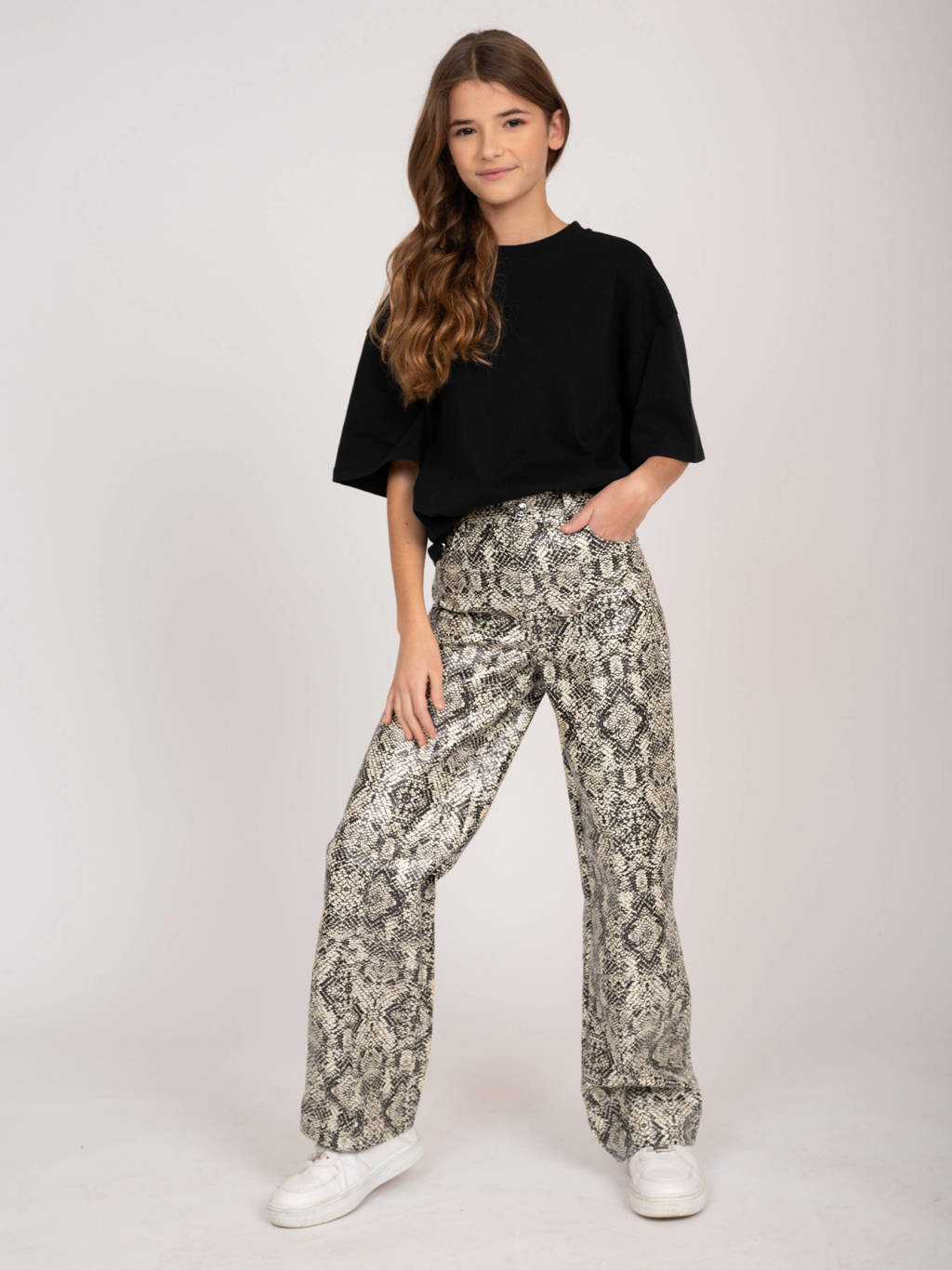 NIK&NIK imitatieleren broek Snakeskin met dierenprint ecru/zwart