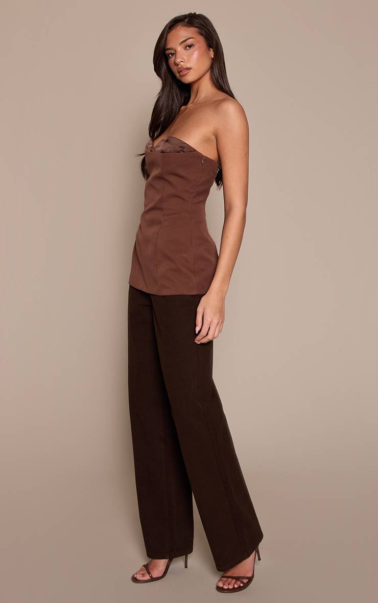 Chocolat Corset Long Structuré En Tissu Tissé