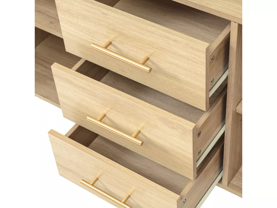 Commode 2 portes et 3 tiroirs - panneaux de particules - Naturel