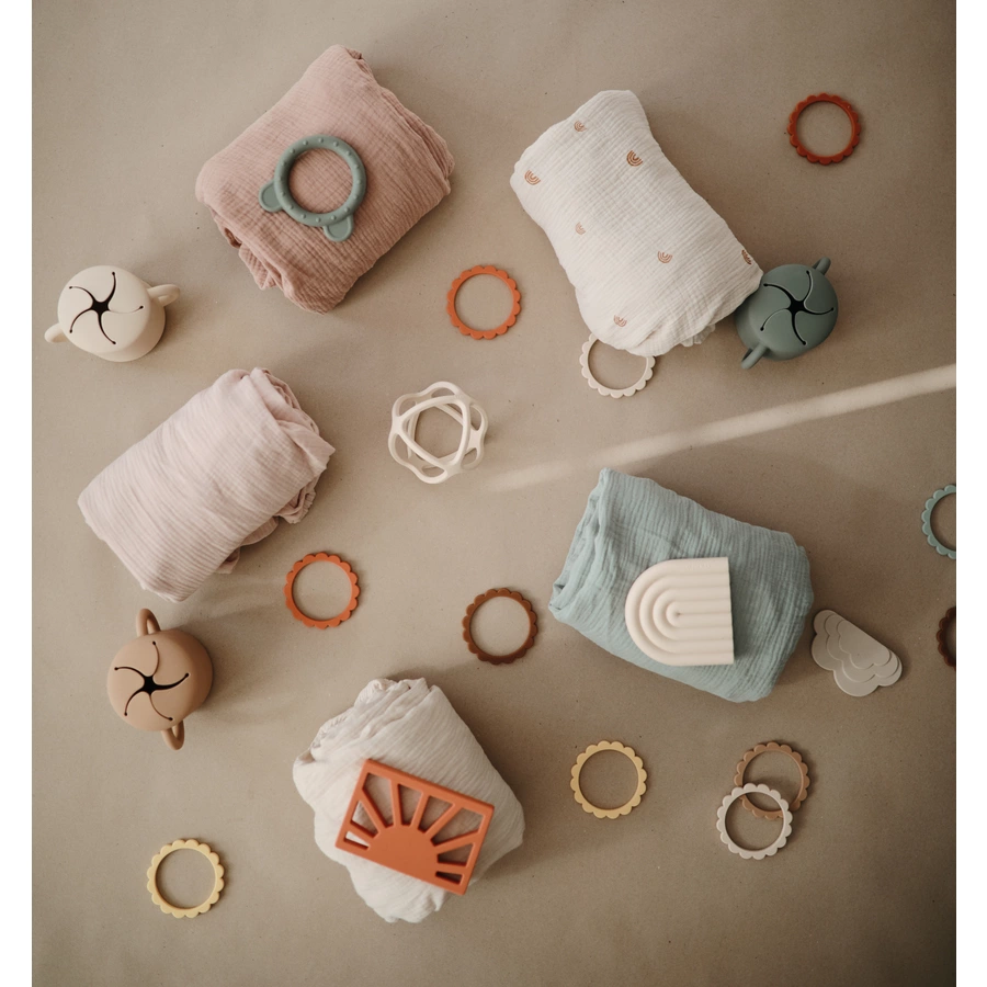 mushie Beißring Perlen-Armband, Green TeaCool GraySea Salt, 3 Stück