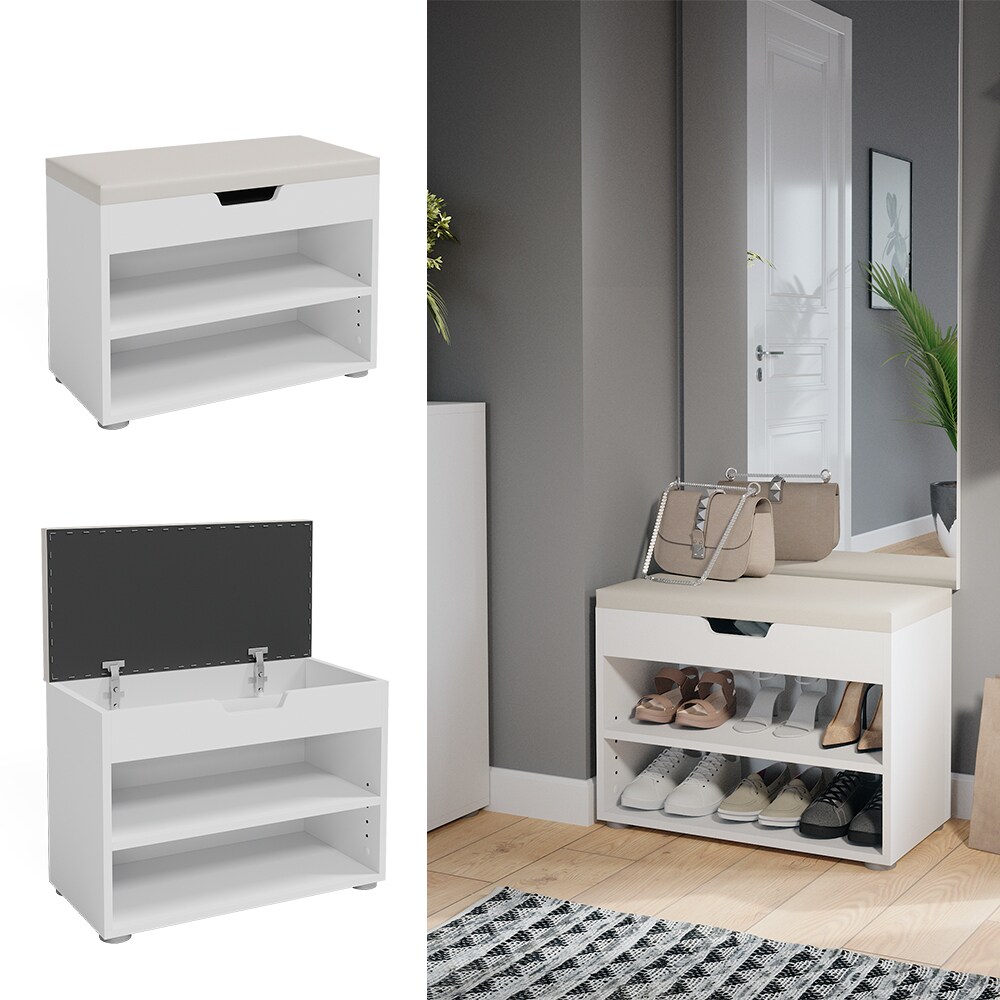 VICCO Schuhbank Schuhschrank Schuhablage Sitzbank Klappdeckel 6 Paar Schuhe Weiß