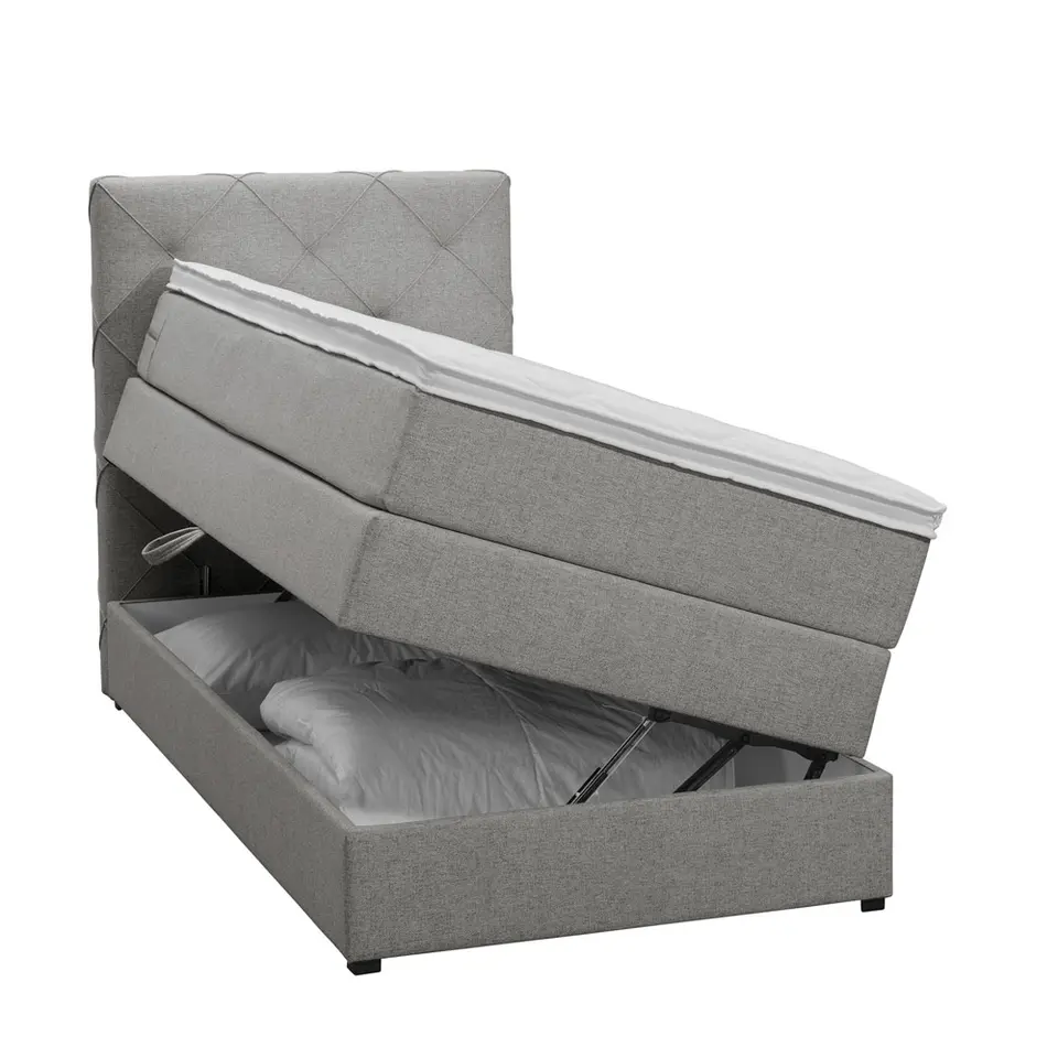 Boxspring met opbergruimte Liv geruit - lichtgrijs - 90x200 cm