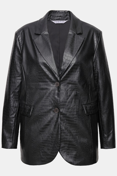 Blazer, Wide Shape, Lederoptik, Krokoprint, Revers