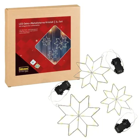 Idena LED Kristallsterne 3er 15/17/20cm ww 6hTimer
