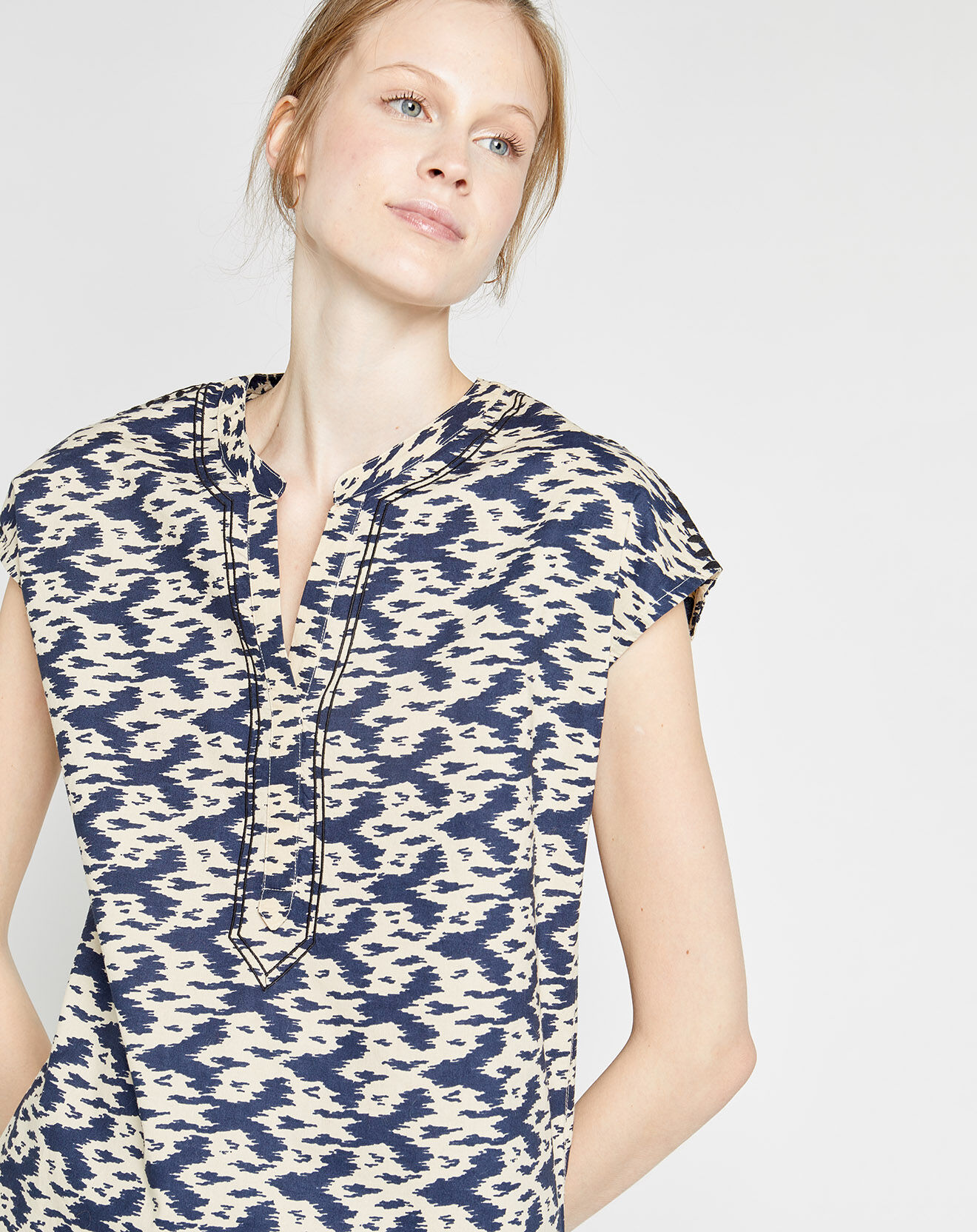 Caroll Top Paulane imprimé marine/beige