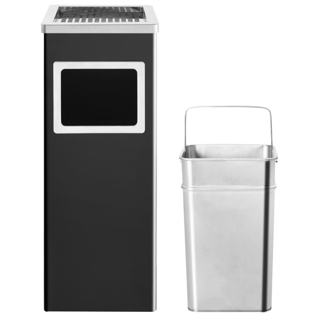 vidaXL Hotelafvalbak met asbak, 36 L, staal, zwart