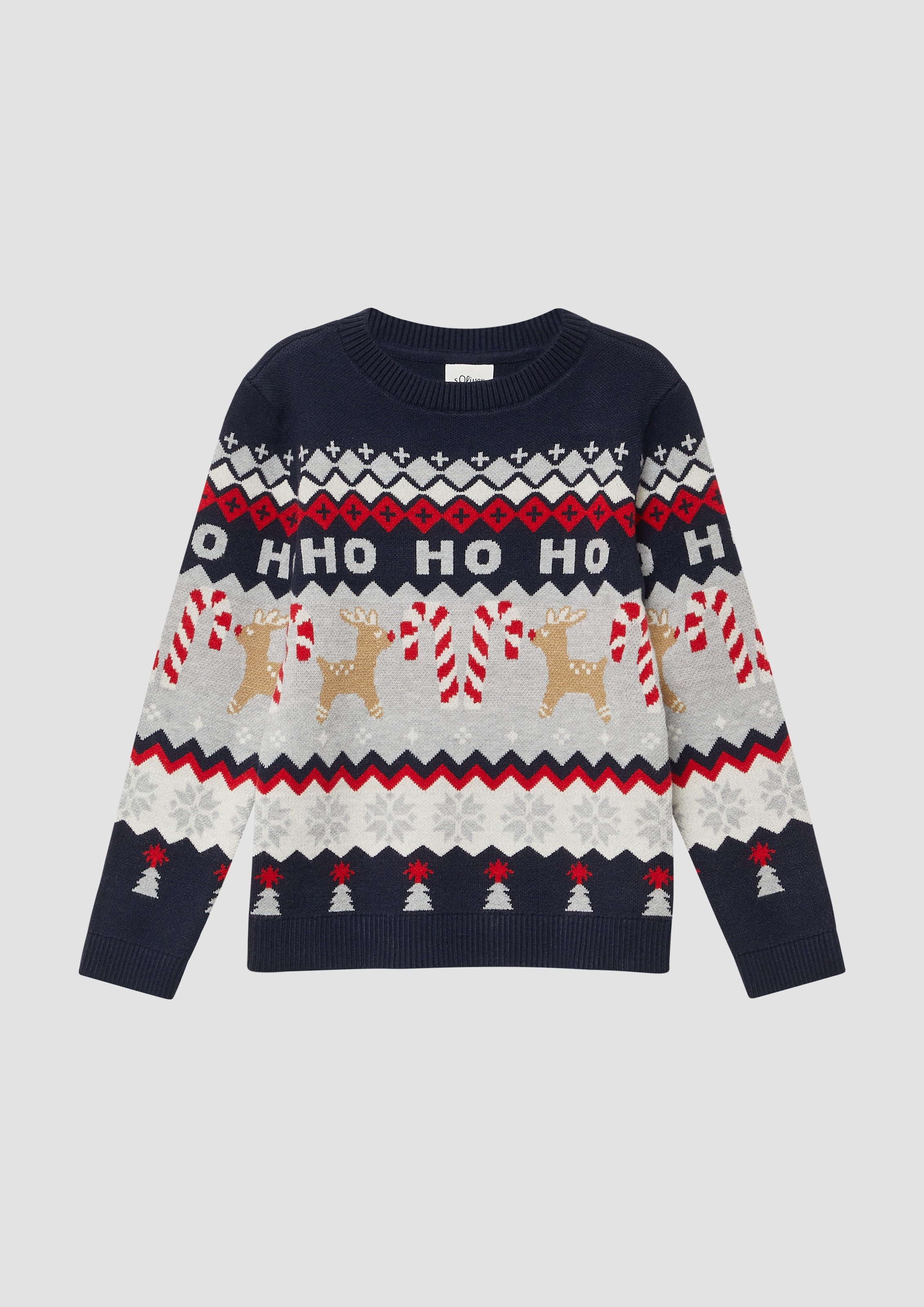 s.Oliver Junior Weihnachtspullover , mit Rundhalsausschnitt, Intarsie, Regular Fit