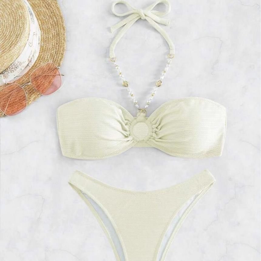 CUCURBIT - Halter-hals neppe parel bandjes hoepel accent bikini set